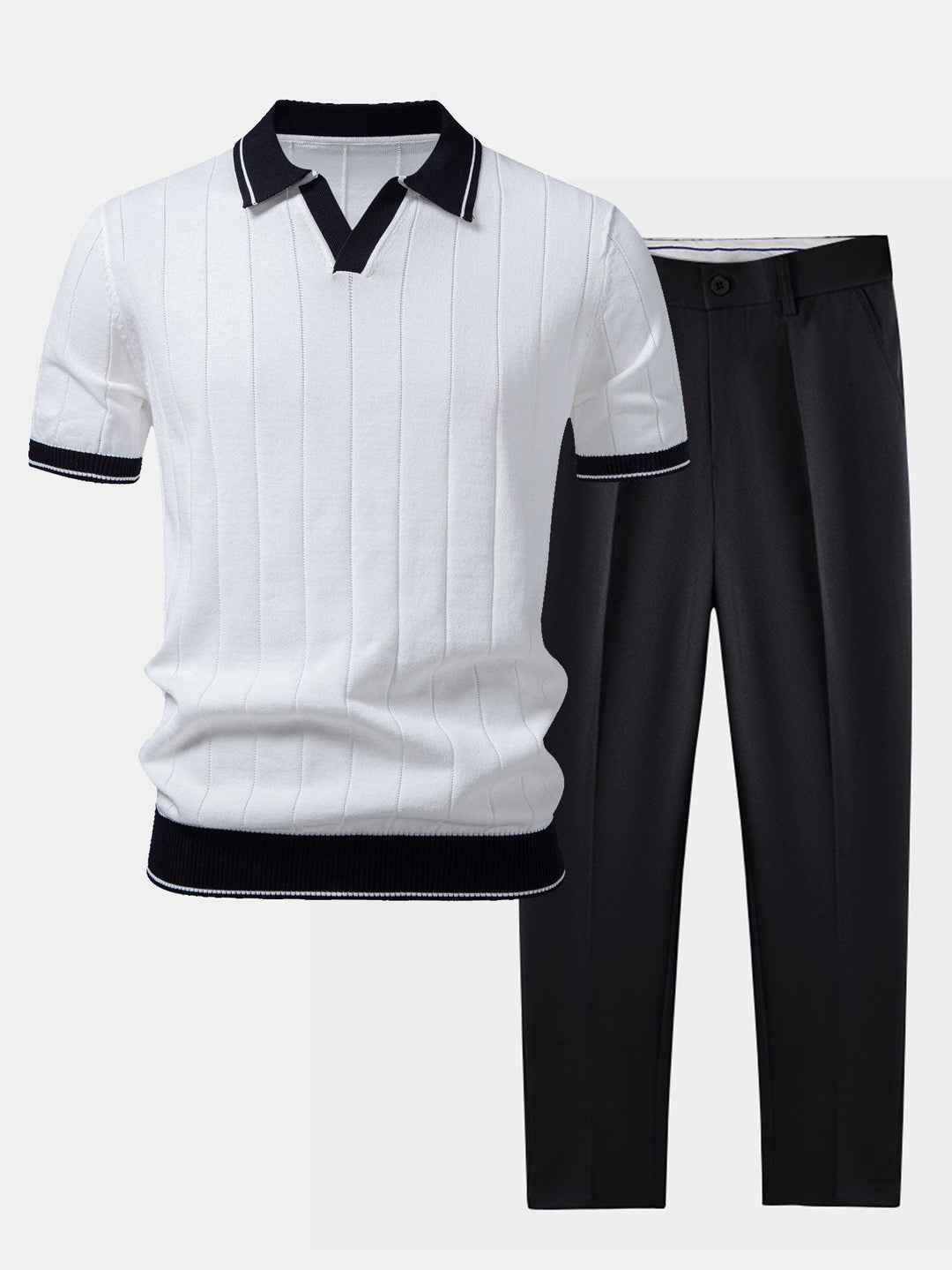 Men's Ribbed-Knit Polo & Tapered Trousers Smart Co-Ord Set