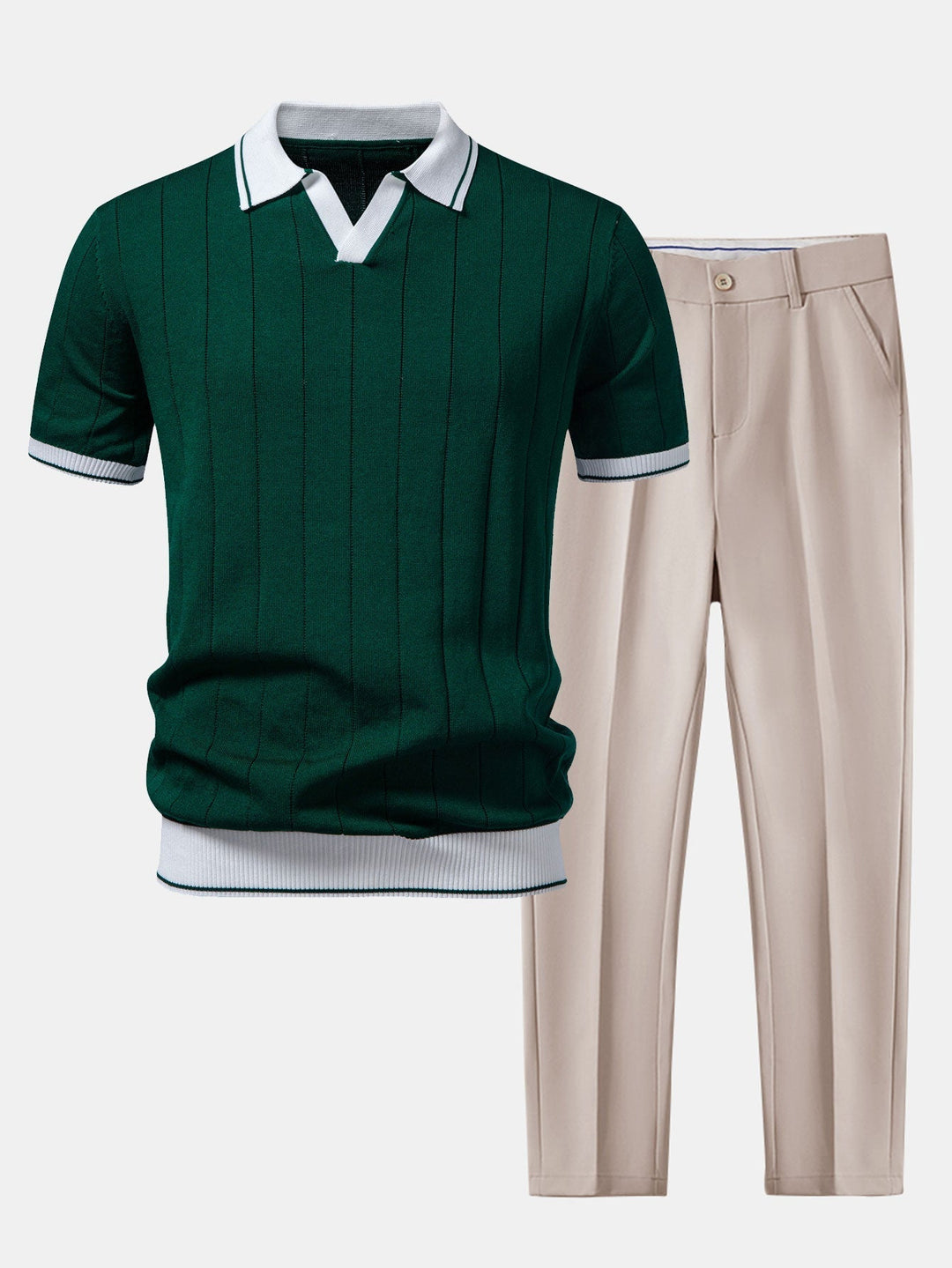 Men's Ribbed-Knit Polo & Tapered Trousers Smart Co-Ord Set