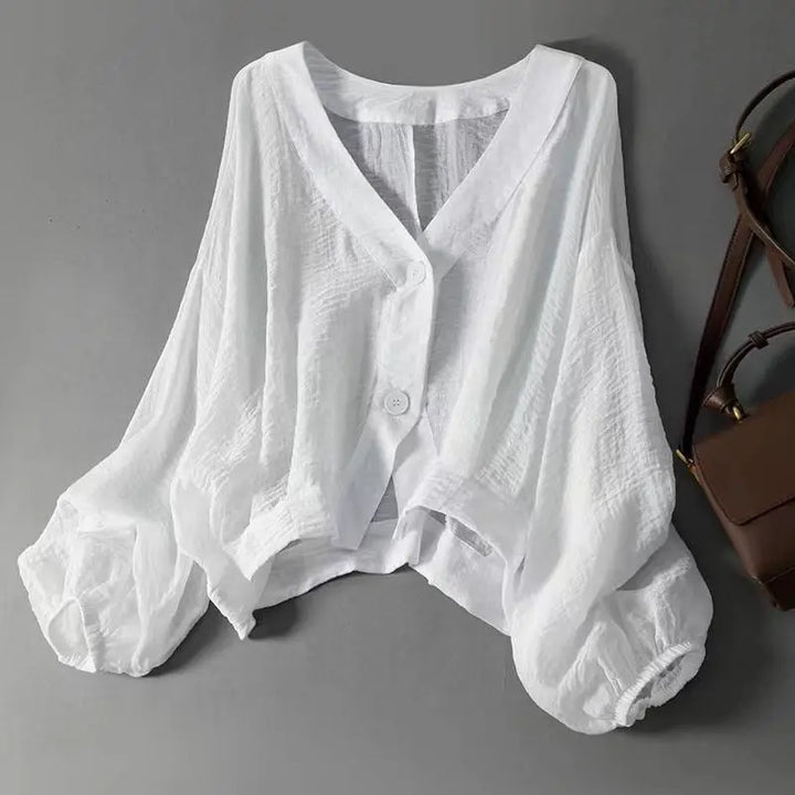 Women’s Linen Balloon-Sleeve Blouse