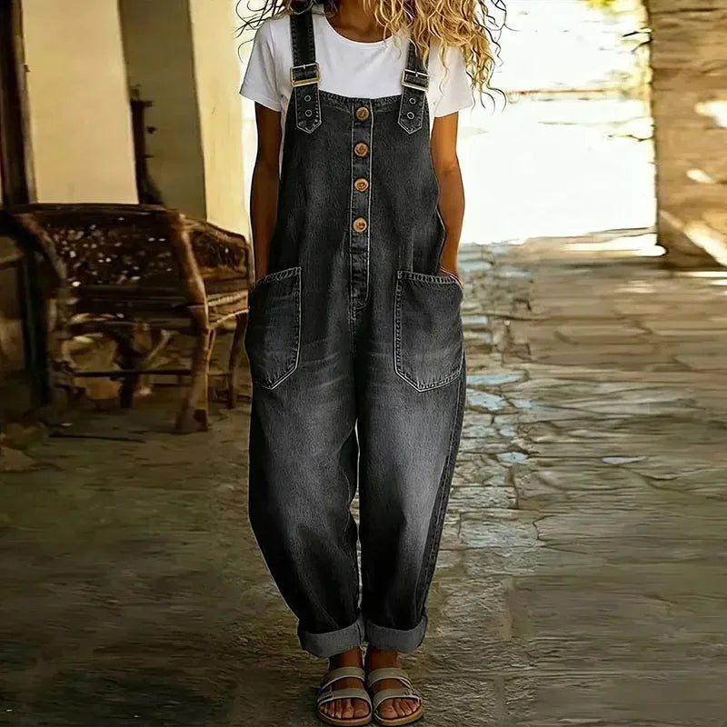 Mae | Vintage Cotton Denim Jumpsuit with Adjustable Straps