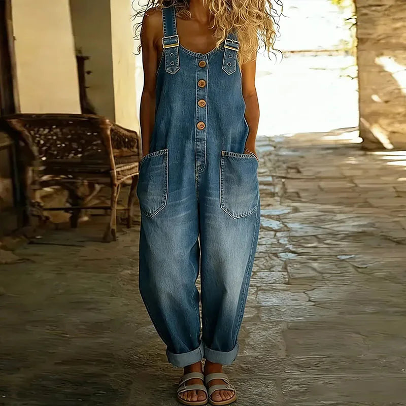 Mae | Vintage Cotton Denim Jumpsuit with Adjustable Straps