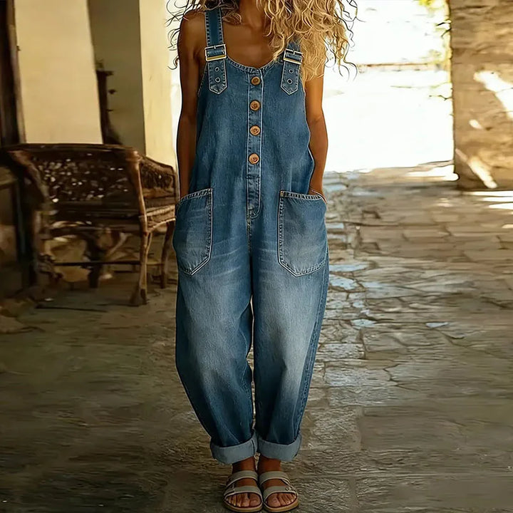 Mae | Vintage Cotton Denim Jumpsuit with Adjustable Straps
