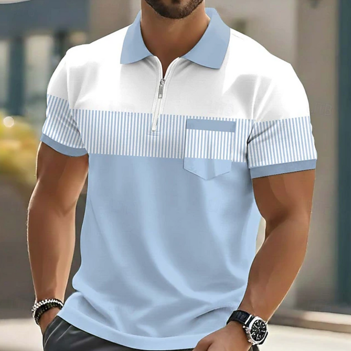 Men’s Striped Zip-Neck Polo Shirt