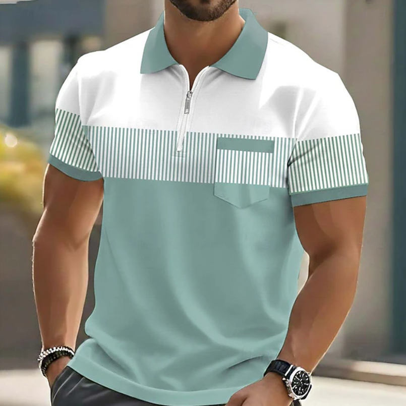 Men’s Striped Zip-Neck Polo Shirt