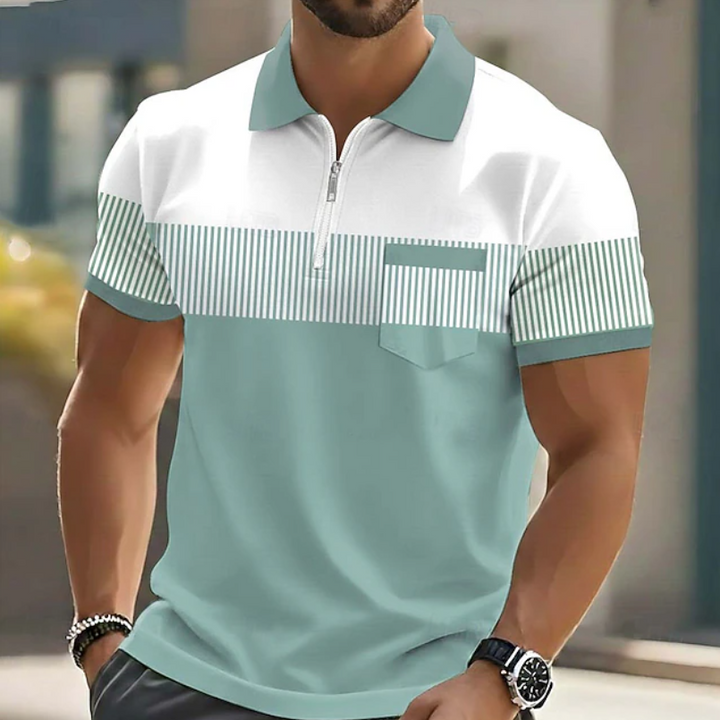 Men’s Striped Zip-Neck Polo Shirt