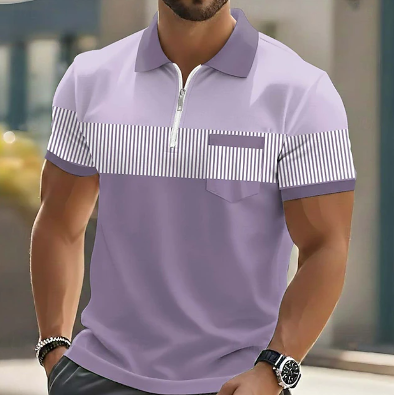Men’s Striped Zip-Neck Polo Shirt