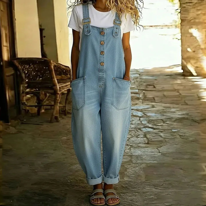 Mae | Vintage Cotton Denim Jumpsuit with Adjustable Straps
