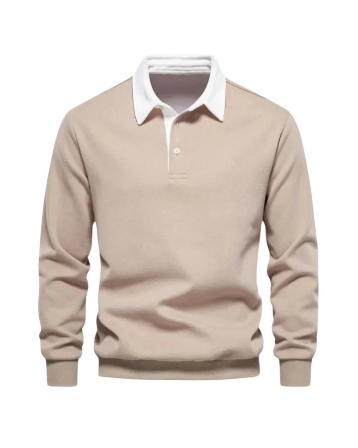 Men’s Long-Sleeve Polo Shirt with Contrast Collar