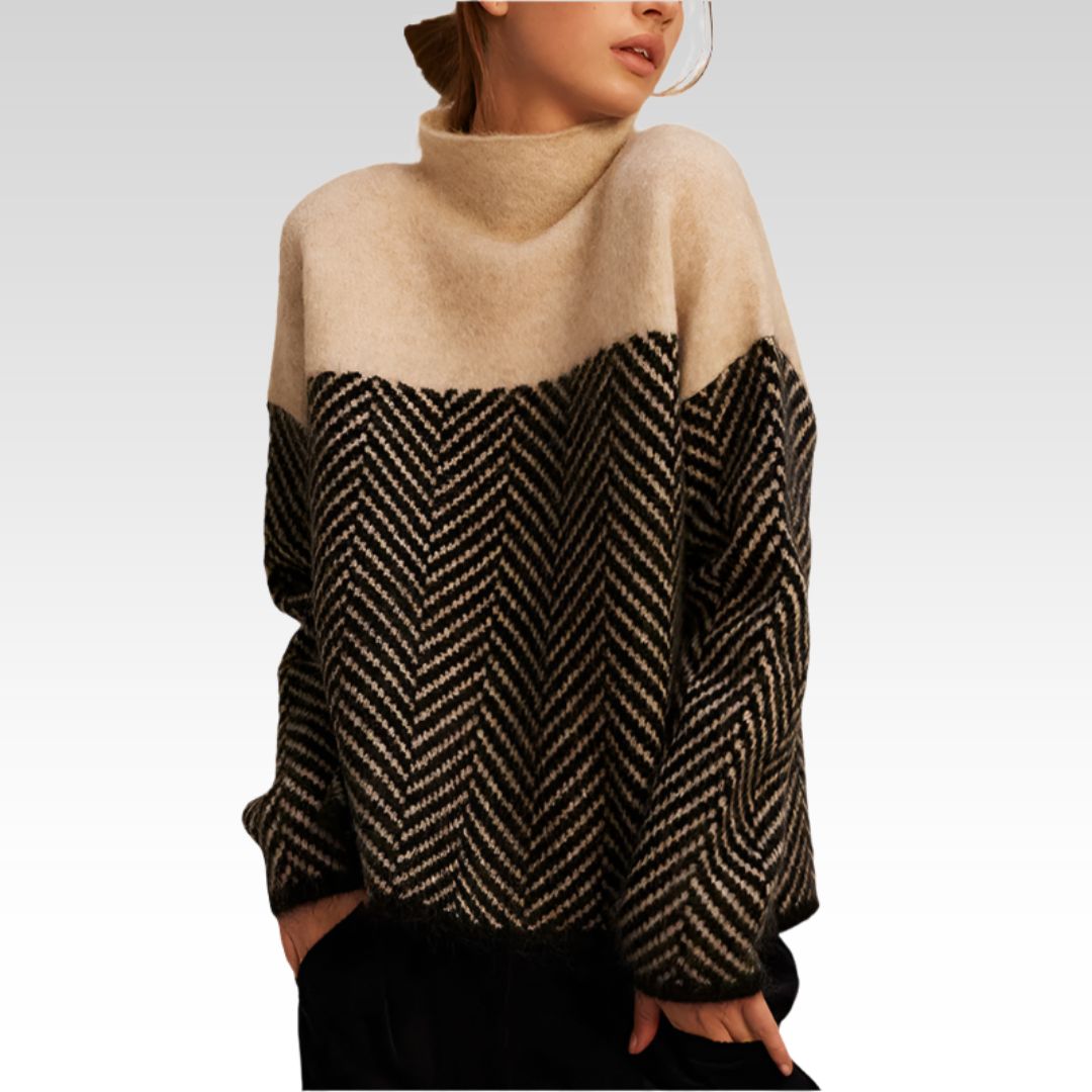 Women’s Herringbone Colour-Block Roll-Neck Jumper
