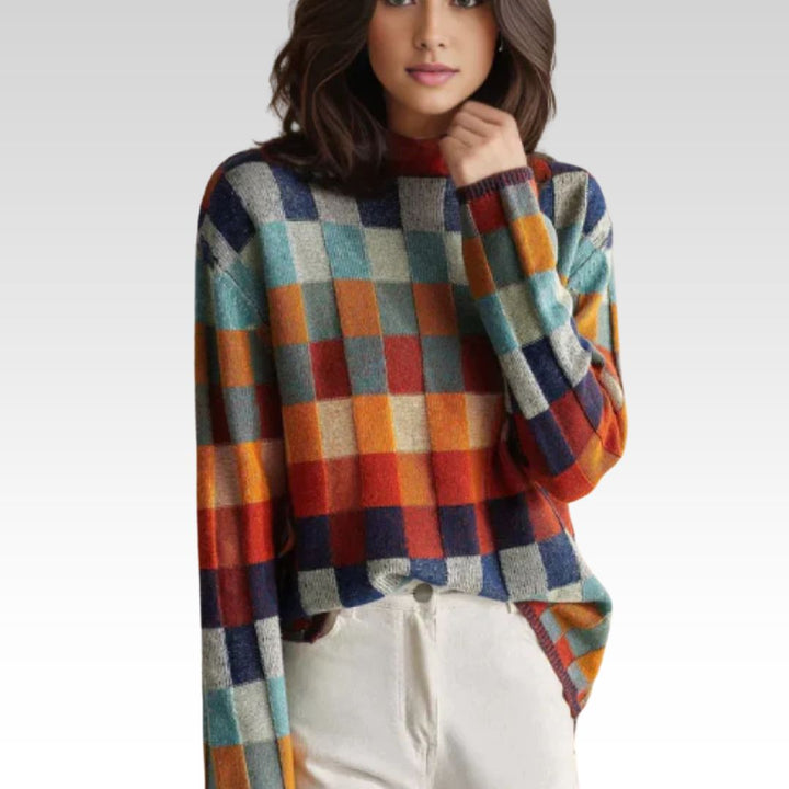 Women’s Oversized Check Roll-Neck Jumper
