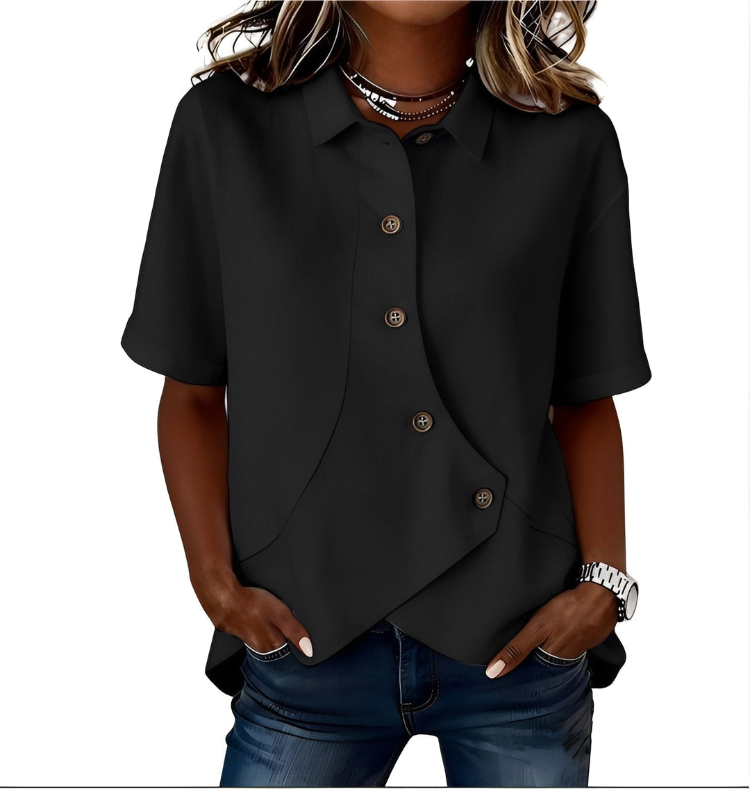 Women’s Linen-Blend Short-Sleeve Shirt