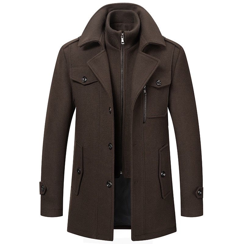 Men’s Layered Funnel-Neck Military Coat
