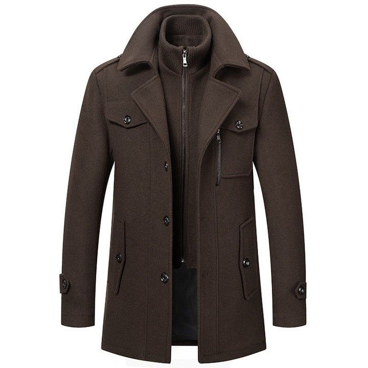Men’s Layered Funnel-Neck Military Coat