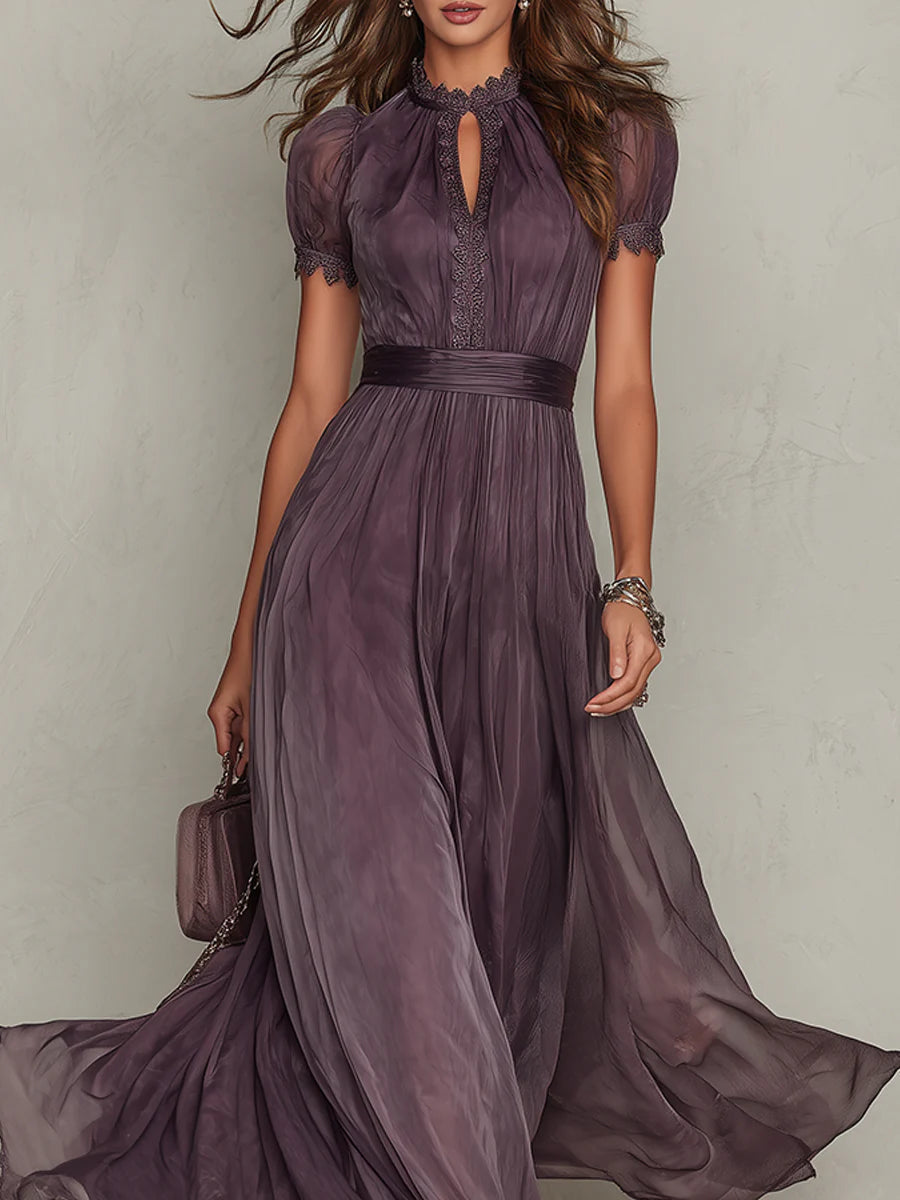 Flavia | Long Purple Dress with Keyhole Neckline