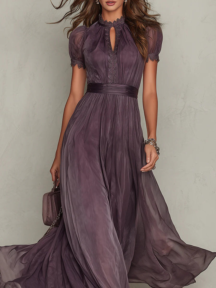 Flavia | Long Purple Dress with Keyhole Neckline