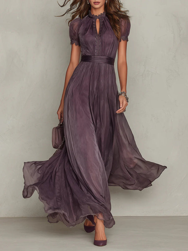 Flavia | Long Purple Dress with Keyhole Neckline
