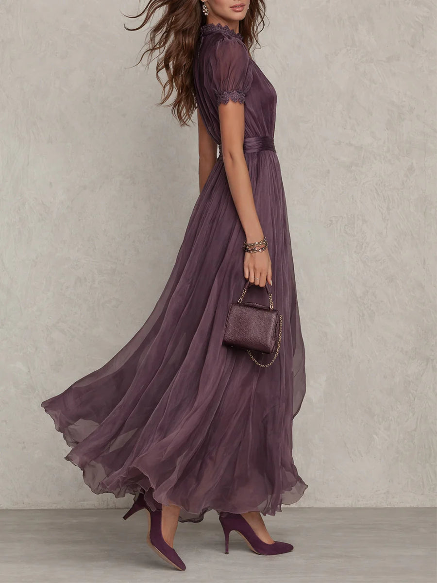 Flavia | Long Purple Dress with Keyhole Neckline