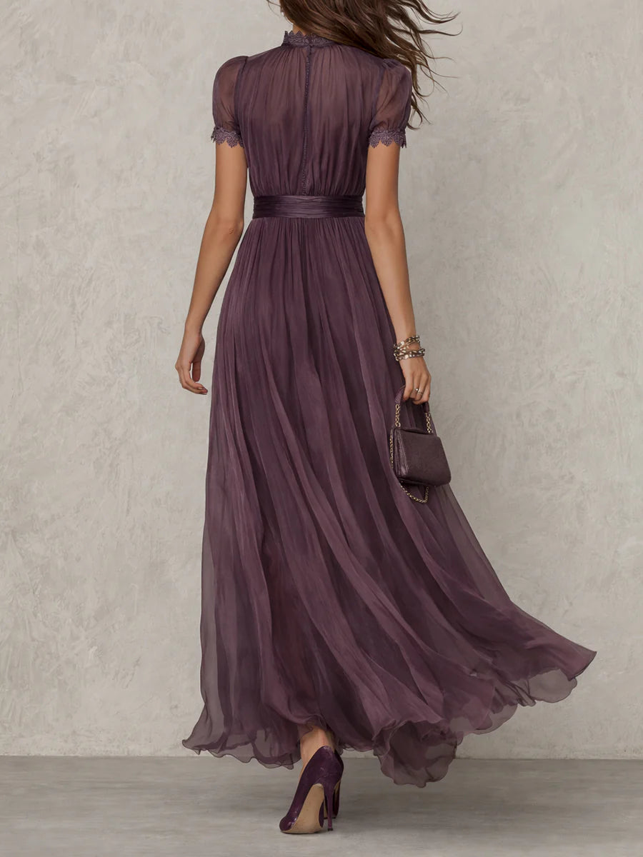 Flavia | Long Purple Dress with Keyhole Neckline