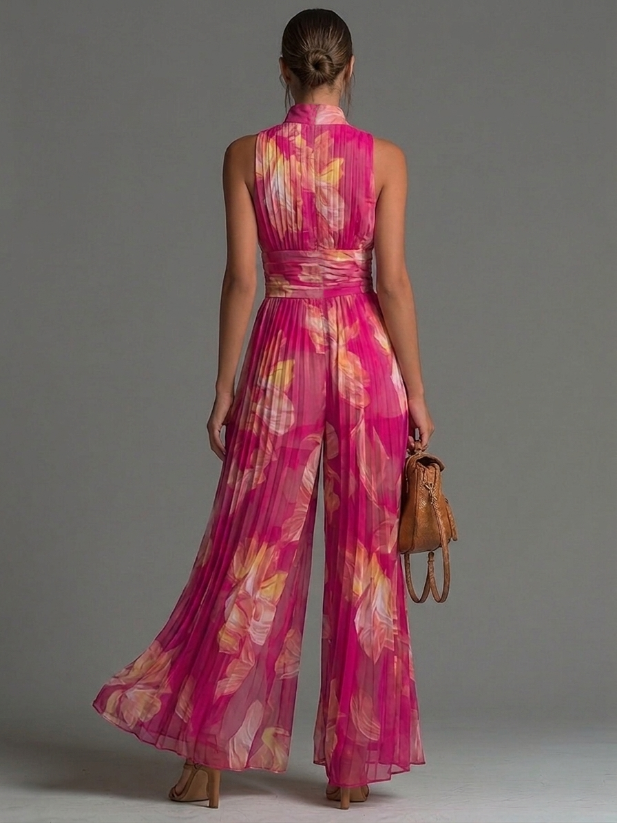Leabella | Fuchsia Floral Pleated Jumpsuit