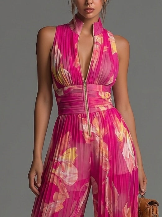 Leabella | Fuchsia Floral Pleated Jumpsuit