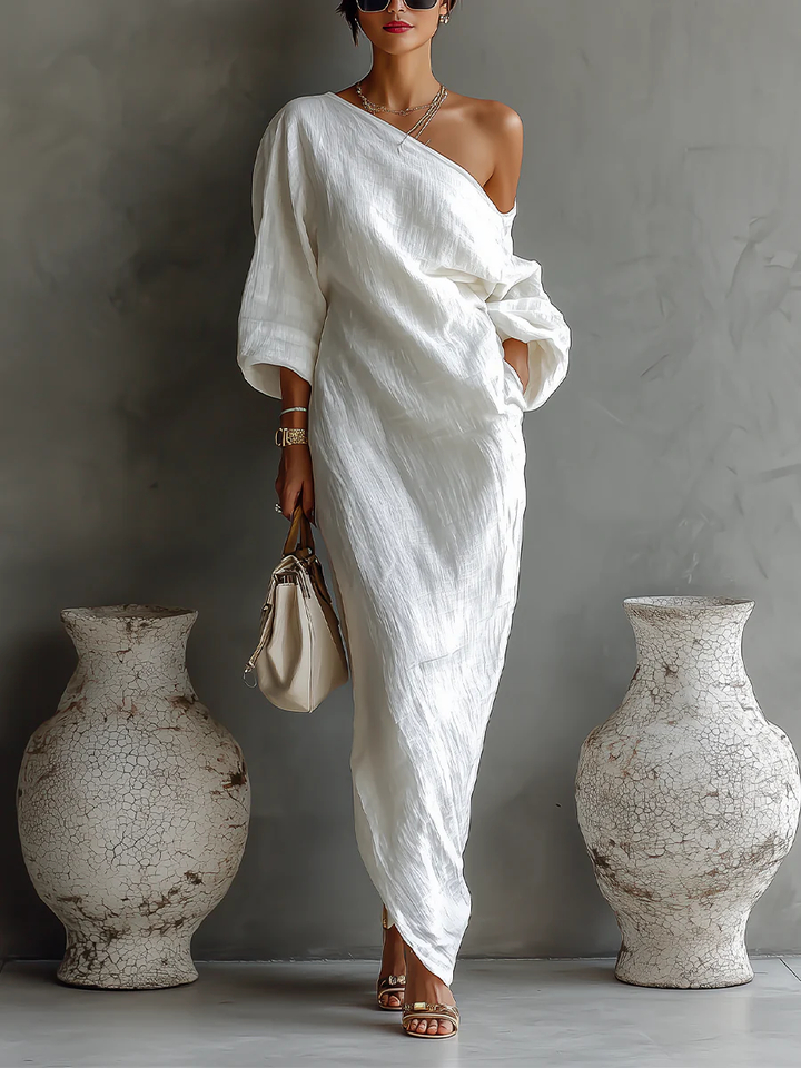 Elise™ | Elegant Maxi Dress with One Shoulder in White