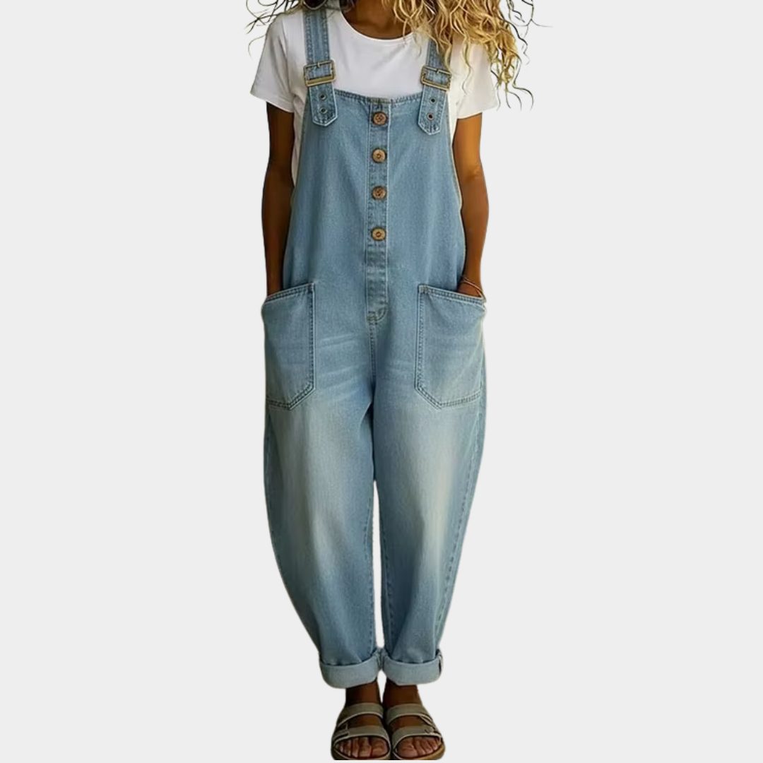 Mae | Vintage Cotton Denim Jumpsuit with Adjustable Straps