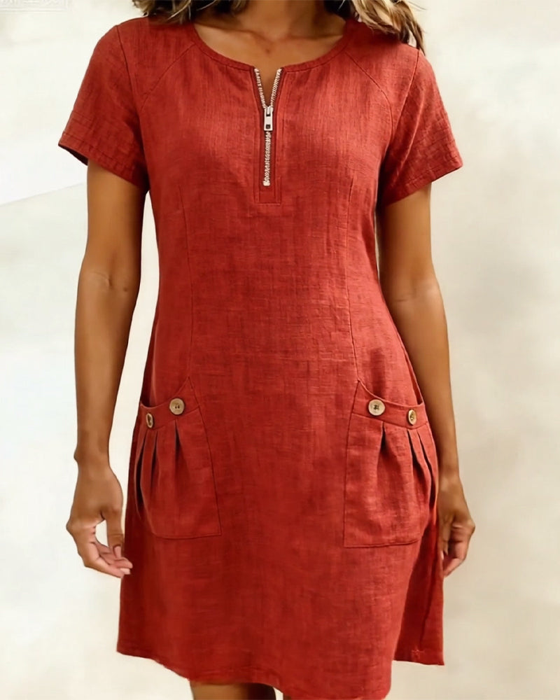 Ellie | Cotton Dress with Zipper Pocket