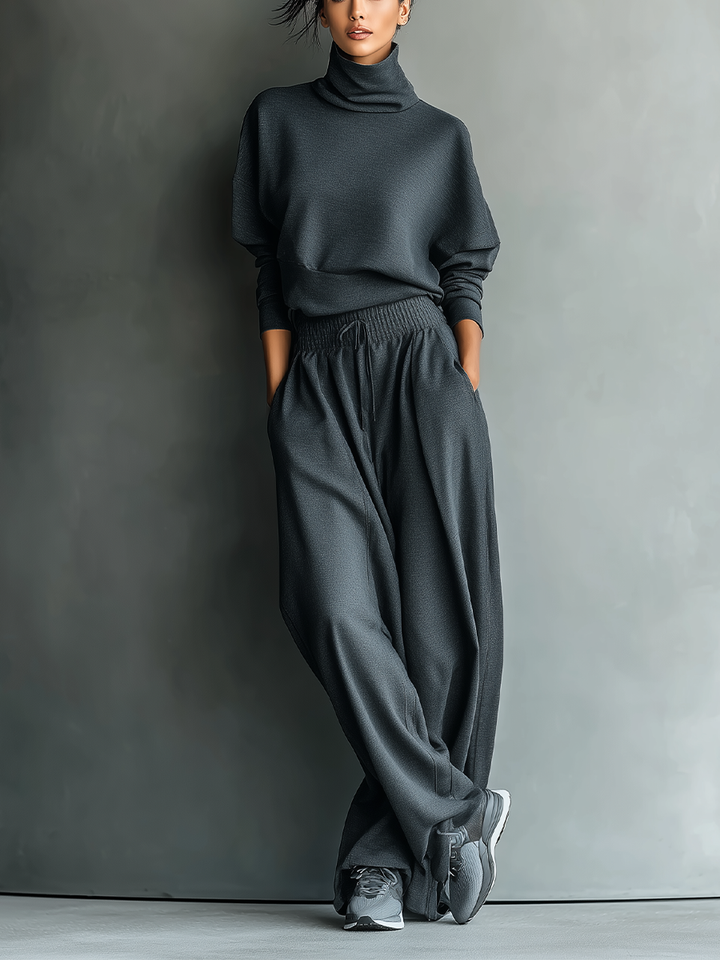 Emma | Knit Set with Stand-Up Collar and Wide Pants
