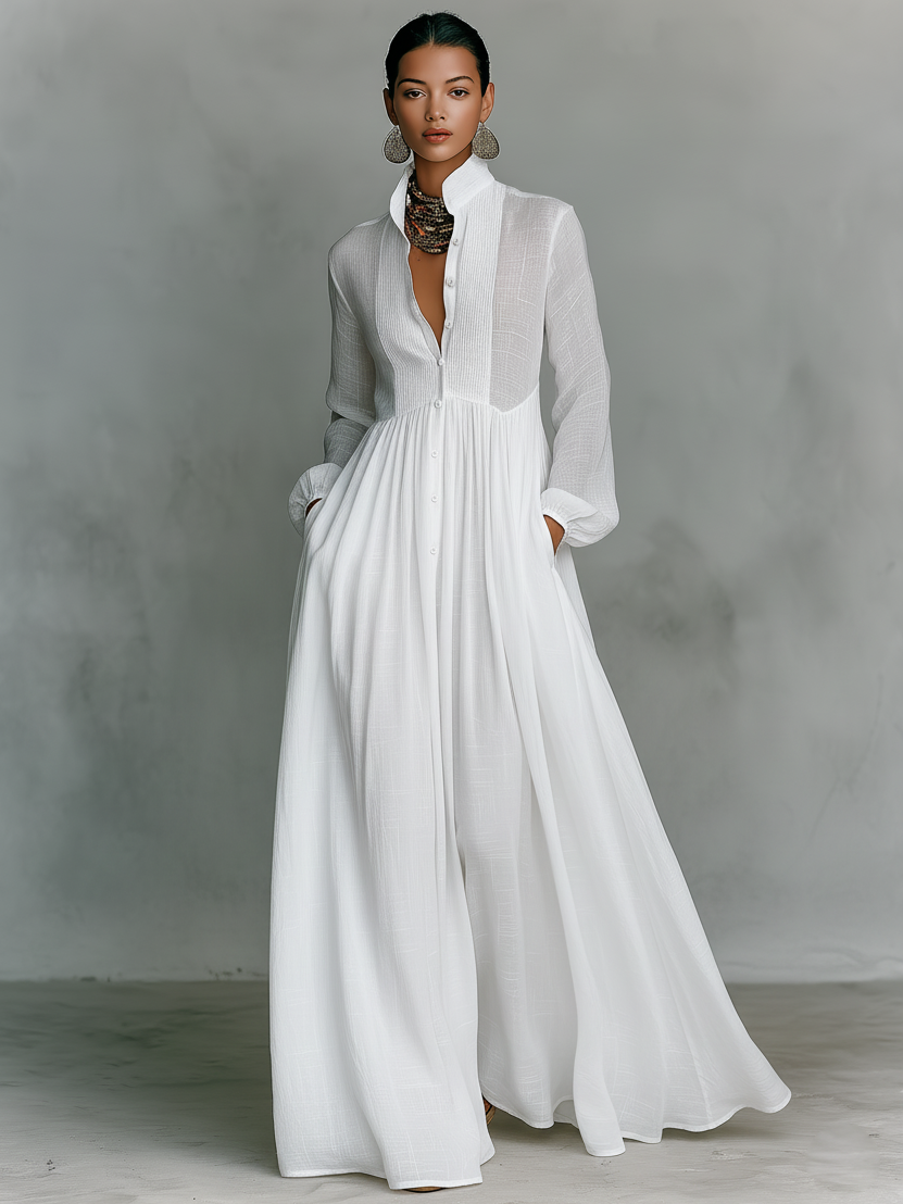 Sita | Maxi Dress with Patchwork, High Neck and Long Sleeves