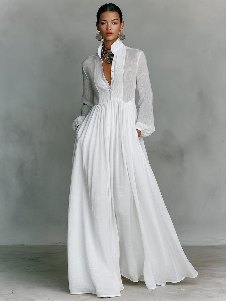 Sita | Maxi Dress with Patchwork, High Neck and Long Sleeves