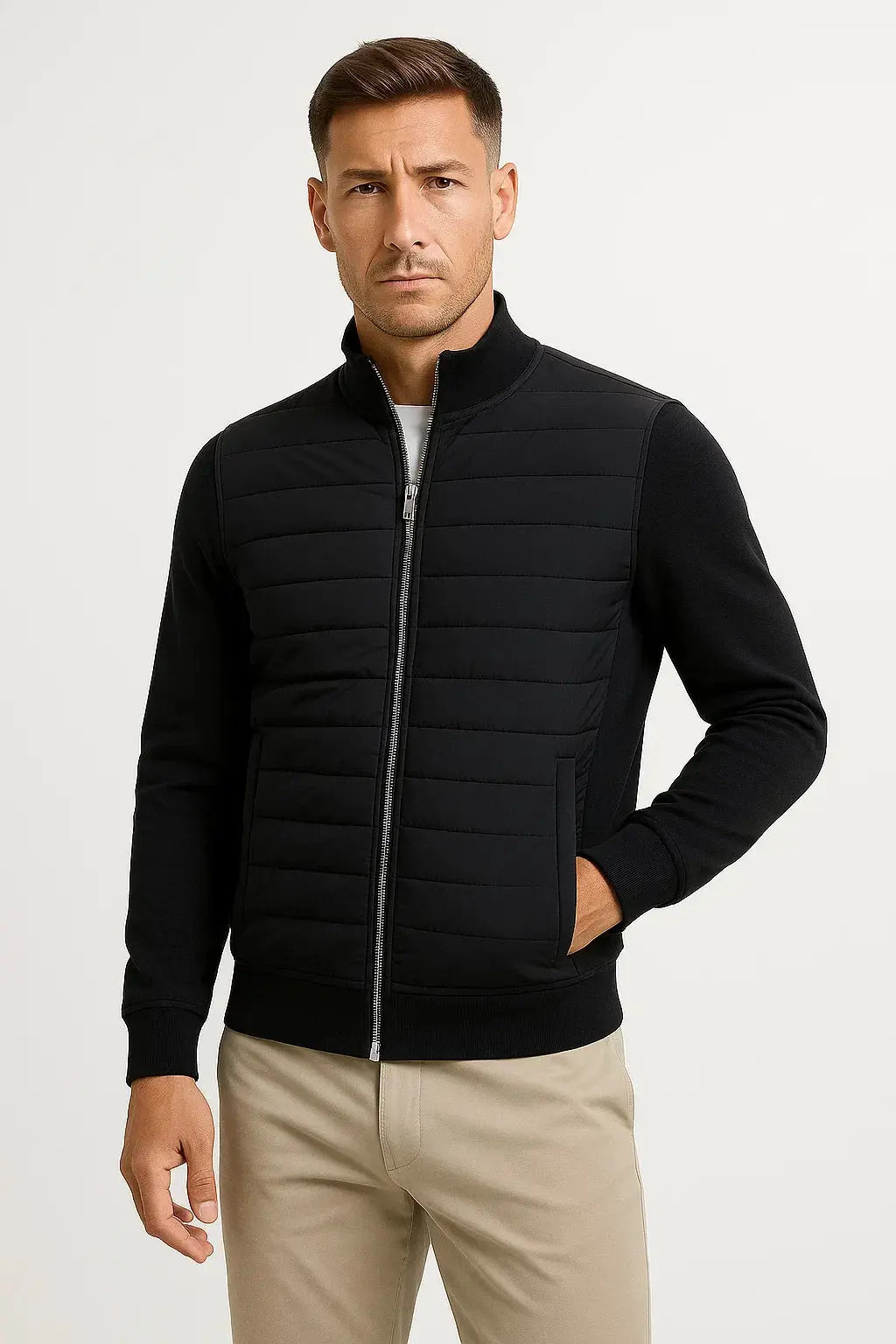 Men’s Hybrid Quilted Knitted-Sleeve Jacket