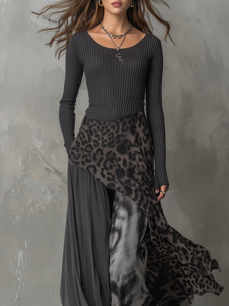 Martina | Long Dress with Leopard Print