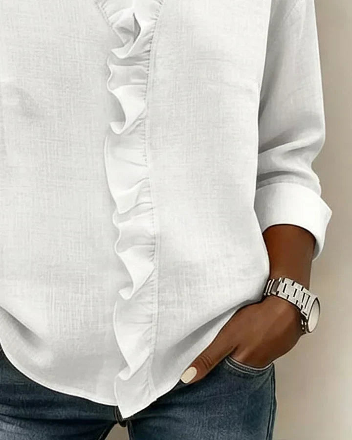 Women’s Ruffle-Front Long-Sleeve Blouse