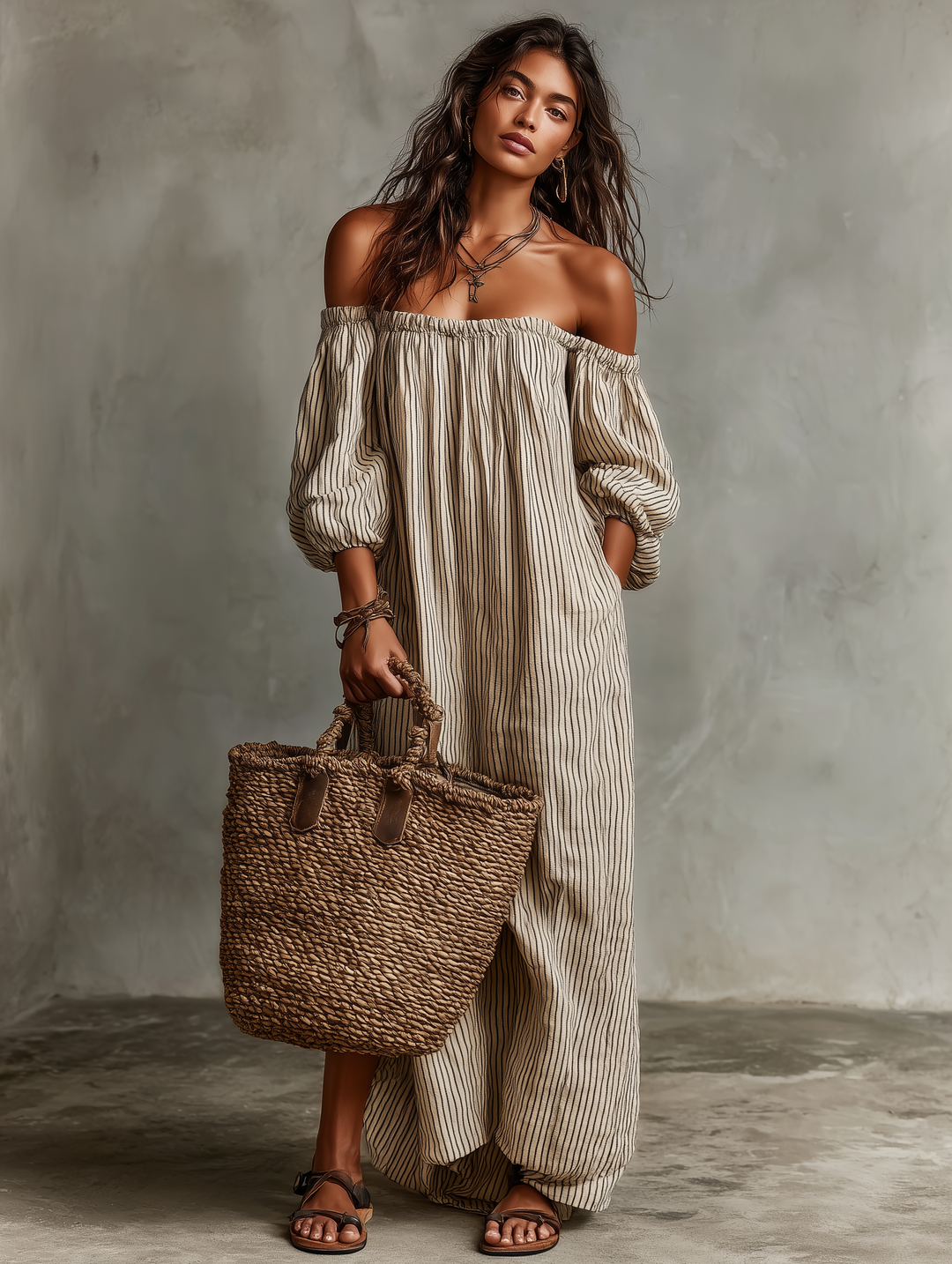 Elena | Long flowy dress with off-shoulder design