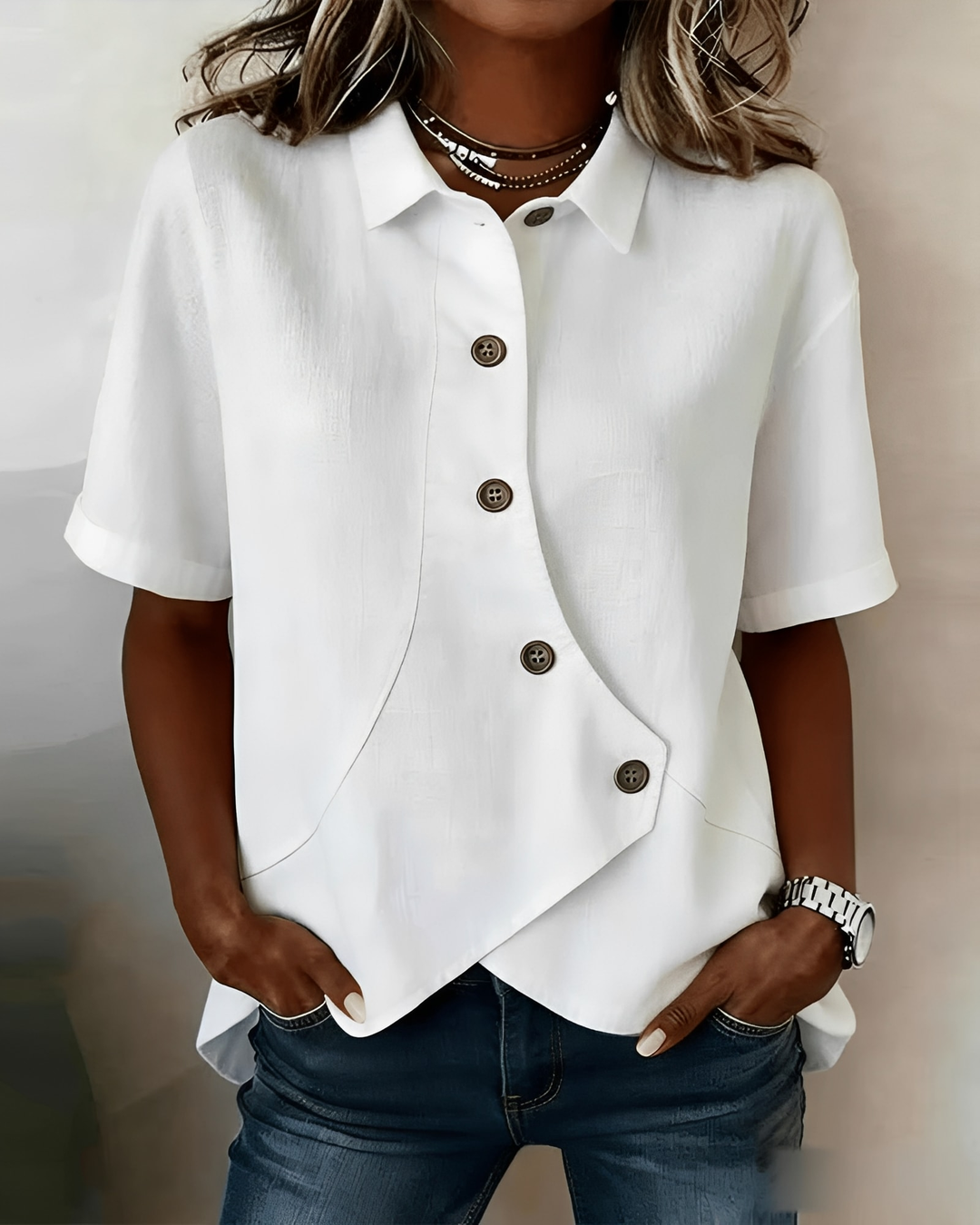 Women’s Linen-Blend Short-Sleeve Shirt