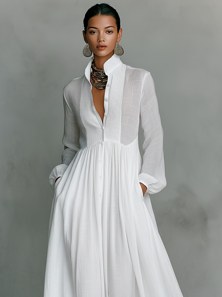 Sita | Maxi Dress with Patchwork, High Neck and Long Sleeves