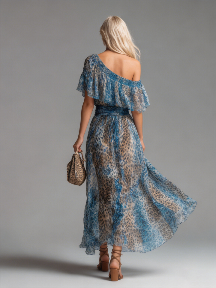 Selvaggia | Leopard Print Off-Shoulder Maxi Dress