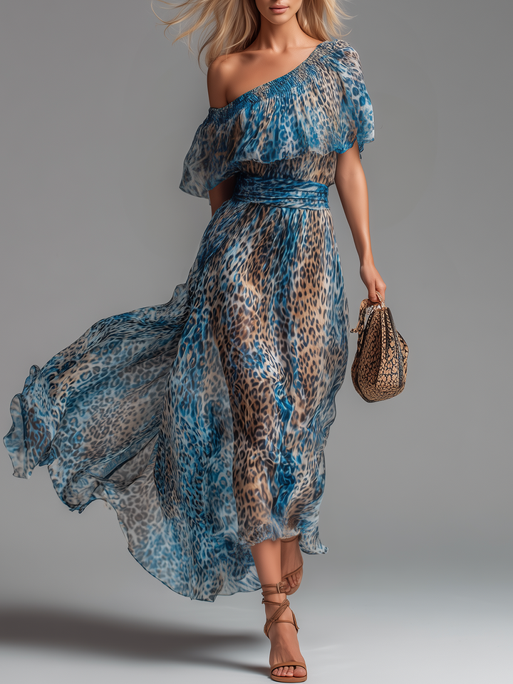 Selvaggia | Leopard Print Off-Shoulder Maxi Dress