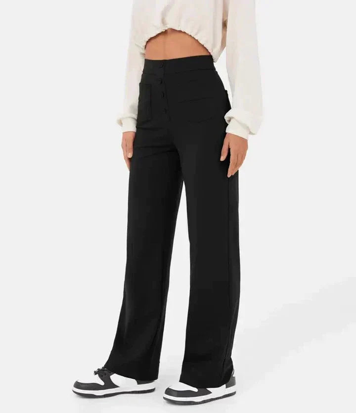 Women’s High-Waisted Button-Front Wide-Leg Trousers