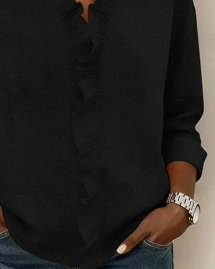 Women’s Ruffle-Front Long-Sleeve Blouse
