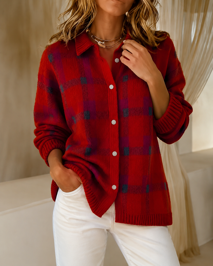 Women’s Checked Button-Up Knitted Cardigan