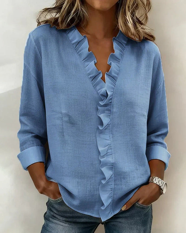 Women’s Ruffle-Front Long-Sleeve Blouse