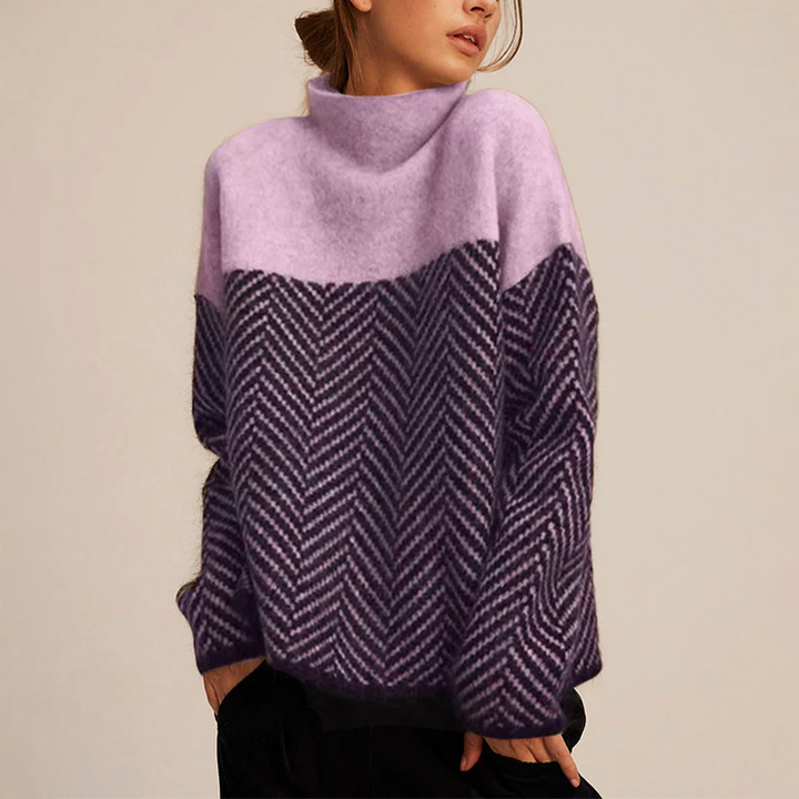 Women’s Herringbone Colour-Block Roll-Neck Jumper