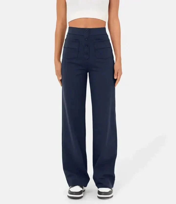 Women’s High-Waisted Button-Front Wide-Leg Trousers