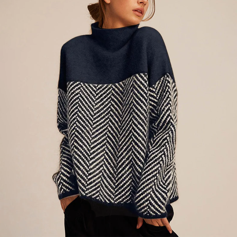 Women’s Herringbone Colour-Block Roll-Neck Jumper