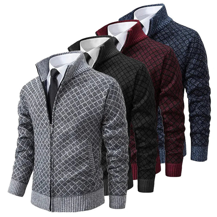 Men’s Textured Zip-Up Knitted Cardigan