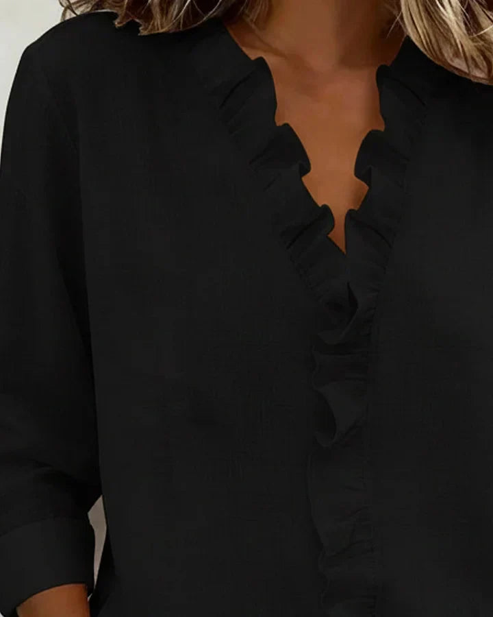 Women’s Ruffle-Front Long-Sleeve Blouse
