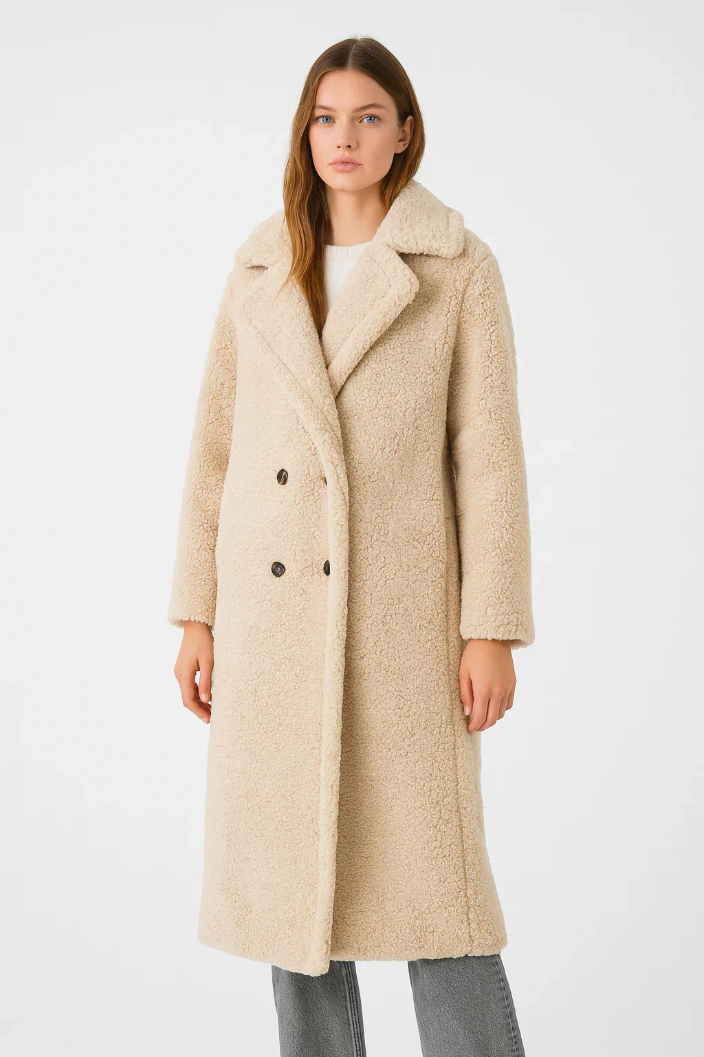Women’s Longline Double-Breasted Teddy Coat
