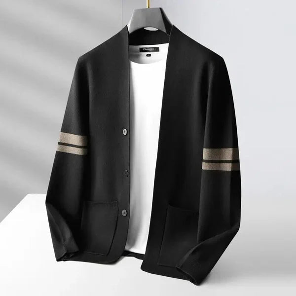 Men’s Striped-Sleeve Button-Up Cardigan