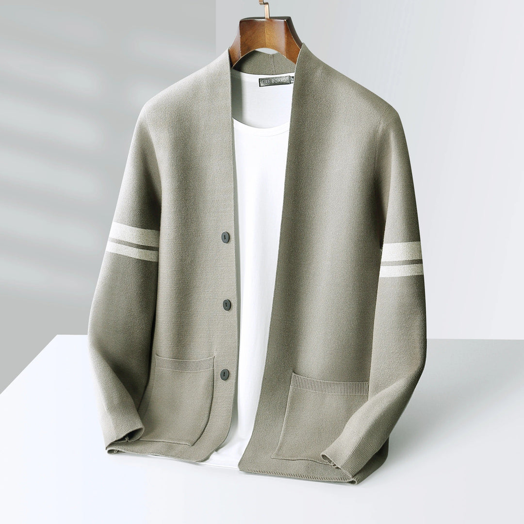 Men’s Striped-Sleeve Button-Up Cardigan
